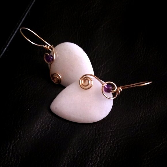 White & Amethyst Statement Earrings ~ OOAK Feminine Allure ~ Dreamy Goddess - Picture 2 of 8